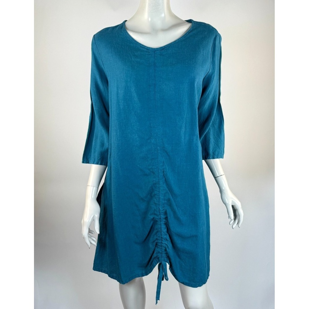 Bryn Walker Linen Tunic Top Women L Flaw*Cinch Front Pocket lagenlook 3/4 Sleeve